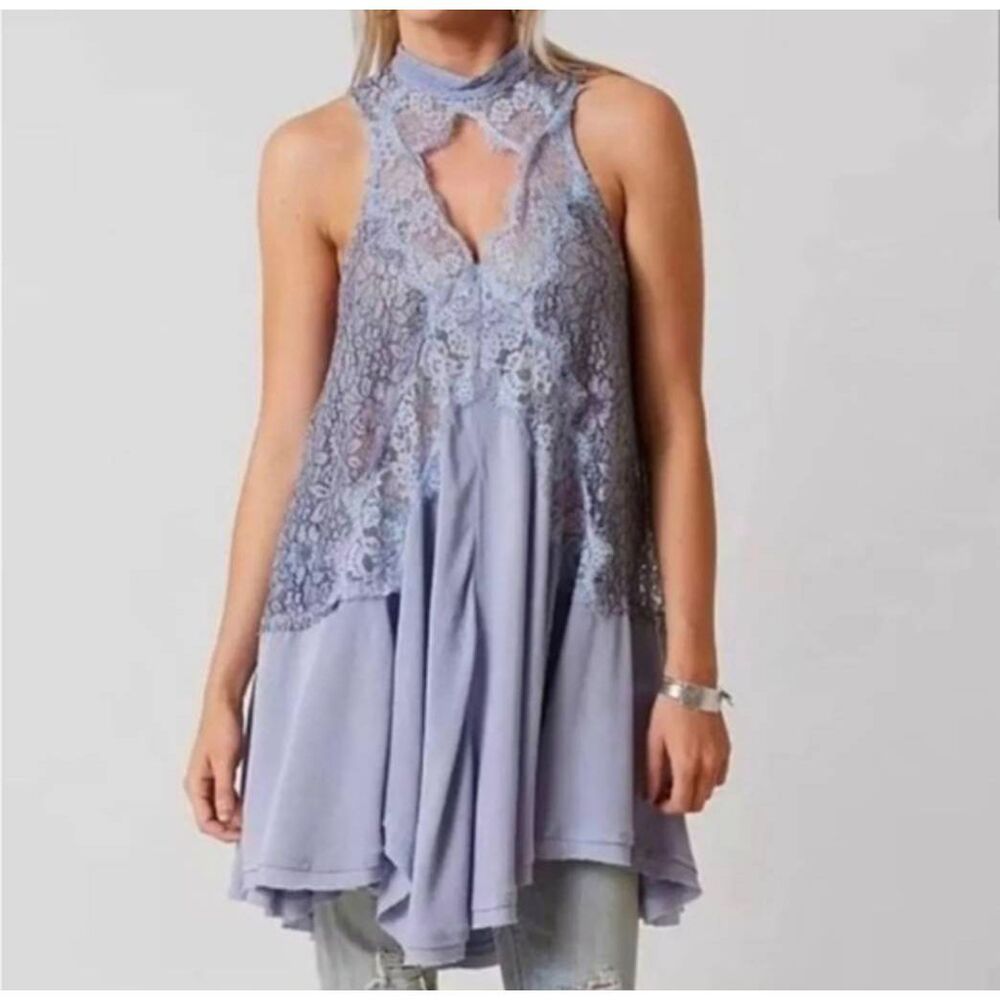 Free People Tell Tale Heart Lace Sleeveless Tunic Lavender Boho Indie Hippie